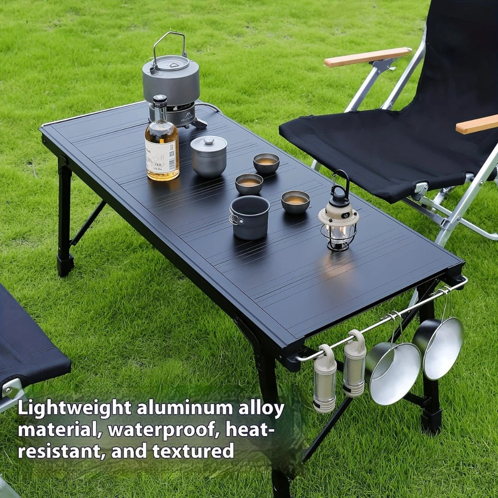 Folding IGT Camping Lift Table Portable Outdoor Cooking System 4 Unit Multi Purpose Camping Table Black 42.5 × 100 × 65cm