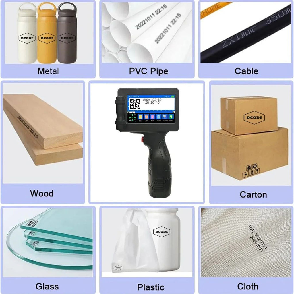 Handheld Inkjet Printer 12.7mm Portable 600DPI QR Barcode Logo Date Printer with 1 Ink Cartridge AU Plug