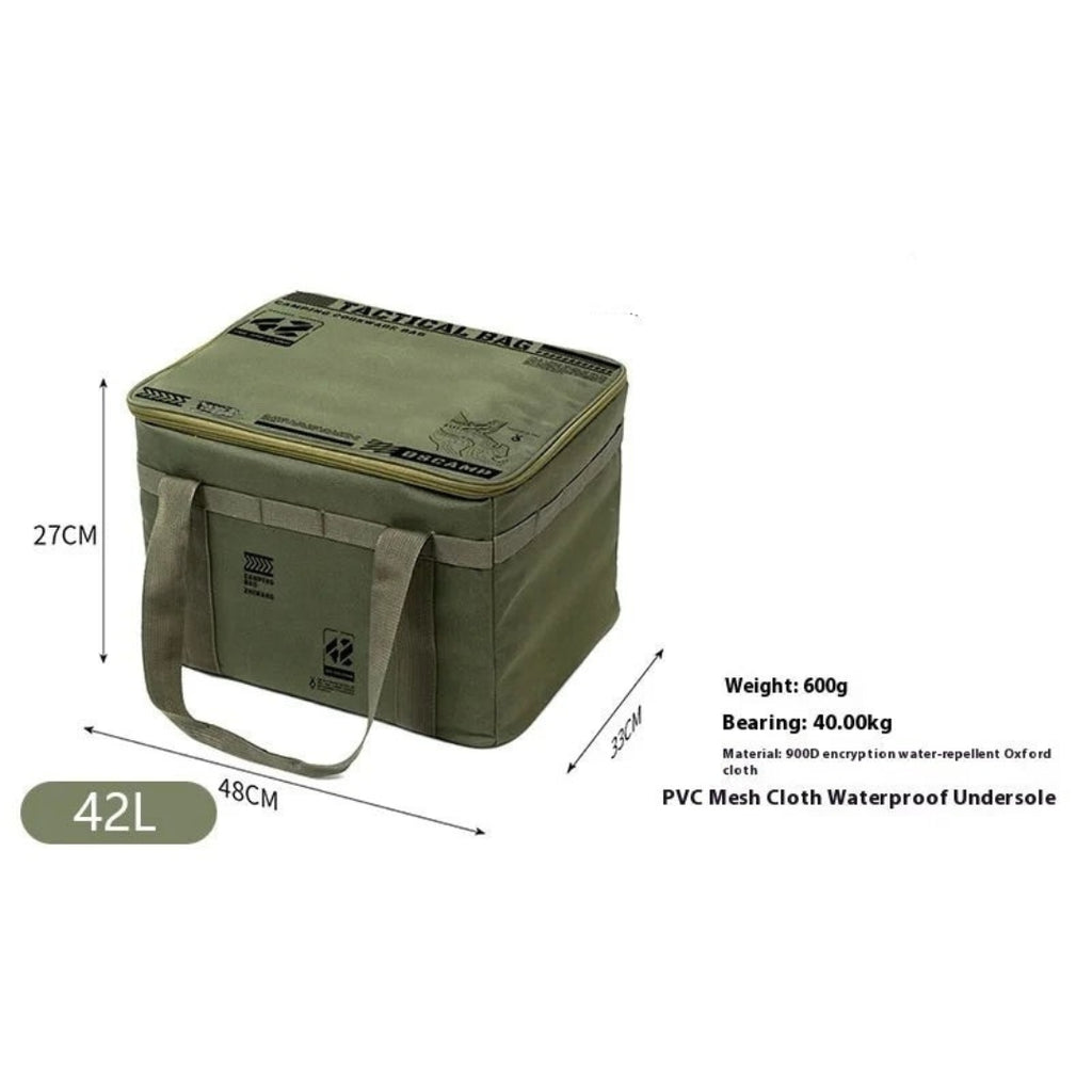 42L Tactical Camping Storage Bag Insulated Folding Box Waterproof Picnic Tableware Outdoor Equipment Organiser Green