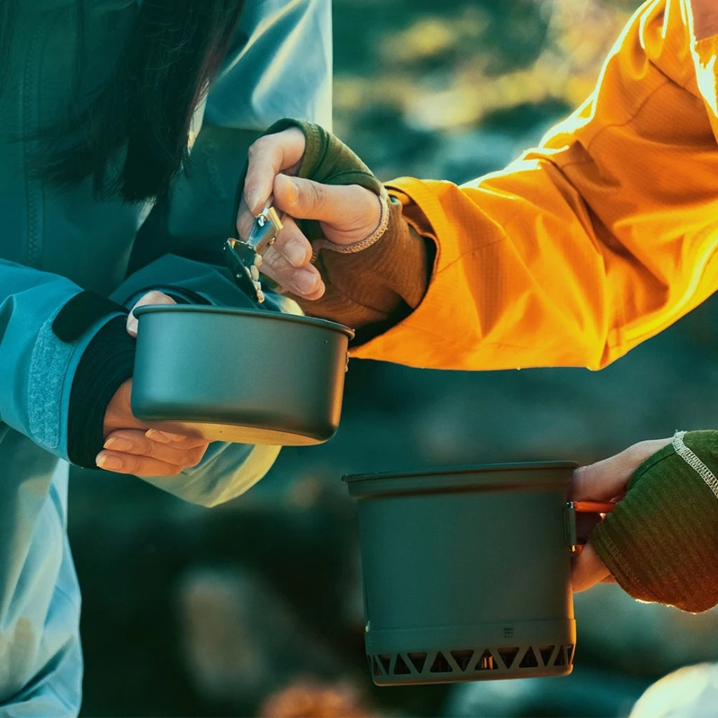Outdoor Camping Cookware Pot Set 1.3L 2.3L Cooking Kettle Heat Cooker Travel Tableware Kitchen Gear Dark Grey