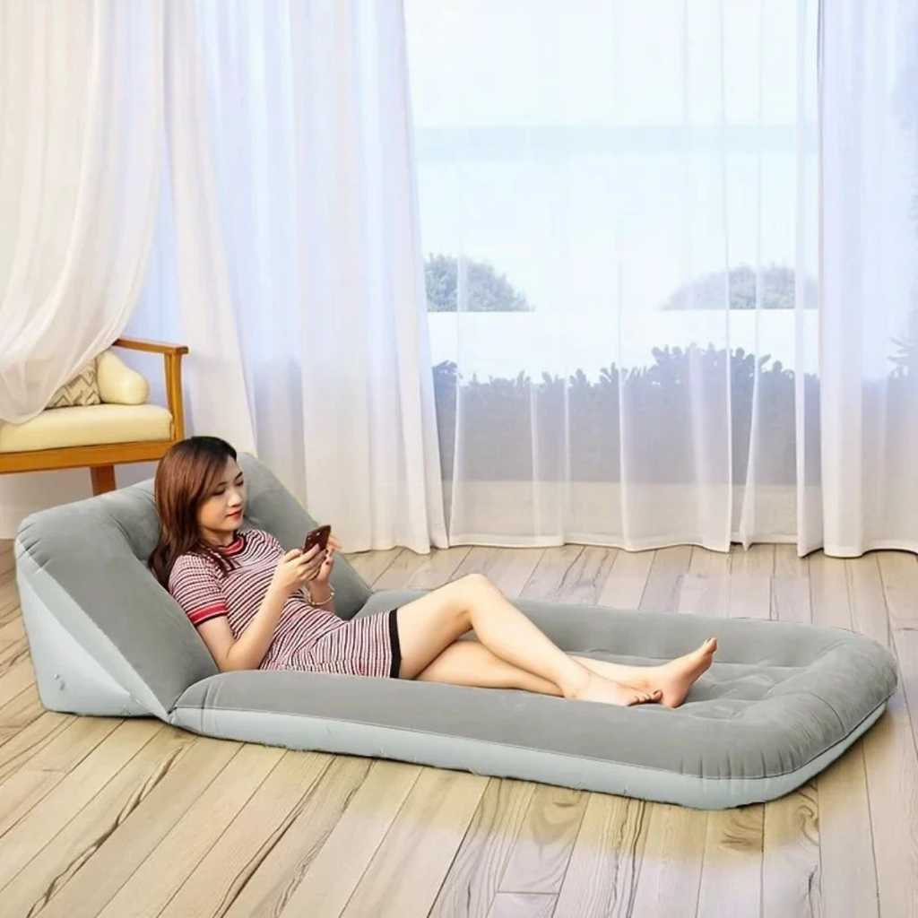 Foldable Inflatable Interior Air Mattress Adjustable Sofa Bed in Grey