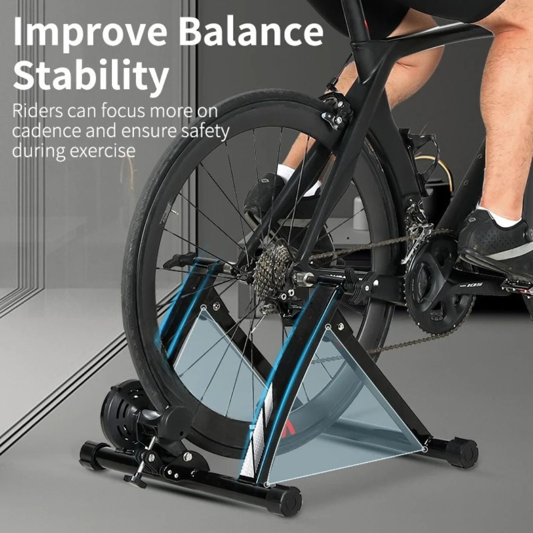 Indoor Bike Trainer Stand Foldable Steel Bicycle Roller for MTB & Road Bikes Adjustable Resistance Black