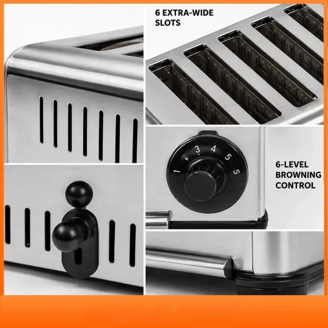 Commercial Electric Bread Toaster 1500W Stainless Steel 6 Slice Multi Slot Toaster for Hotel Buffet Cafe Restaurant Silver 220V