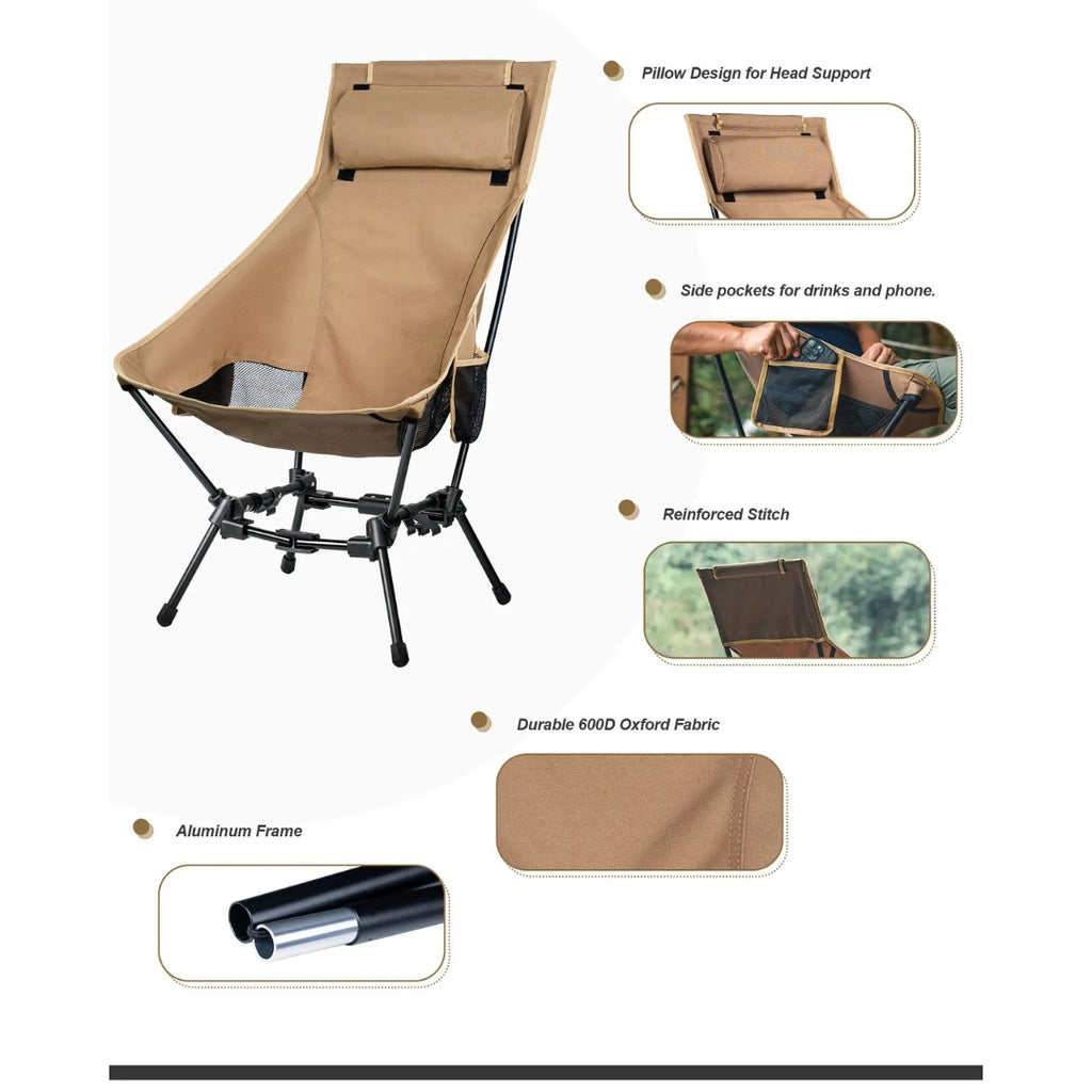 Folding Camping Chair High Back Outdoor Fishing Trekking BBQ Garden Beach Tourist Chair Indoor Use 49 × 60 × 100cm