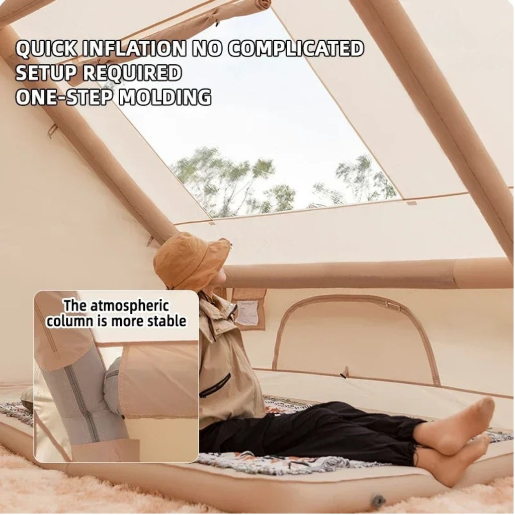 12m² Inflatable Camping Tent with Air Pump Storage Bags Outdoor Hiking Family Shelter Beige 395 × 298 × 190cm