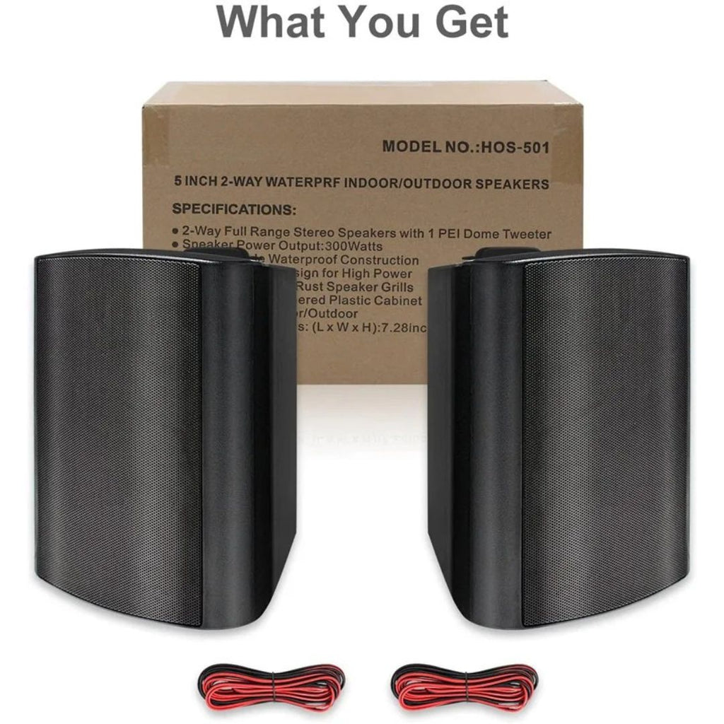 Outdoor Wall Mount Speakers 300W Waterproof Passive Wired Audio System 2 Pack Black 24.3x18.5x16.7cm
