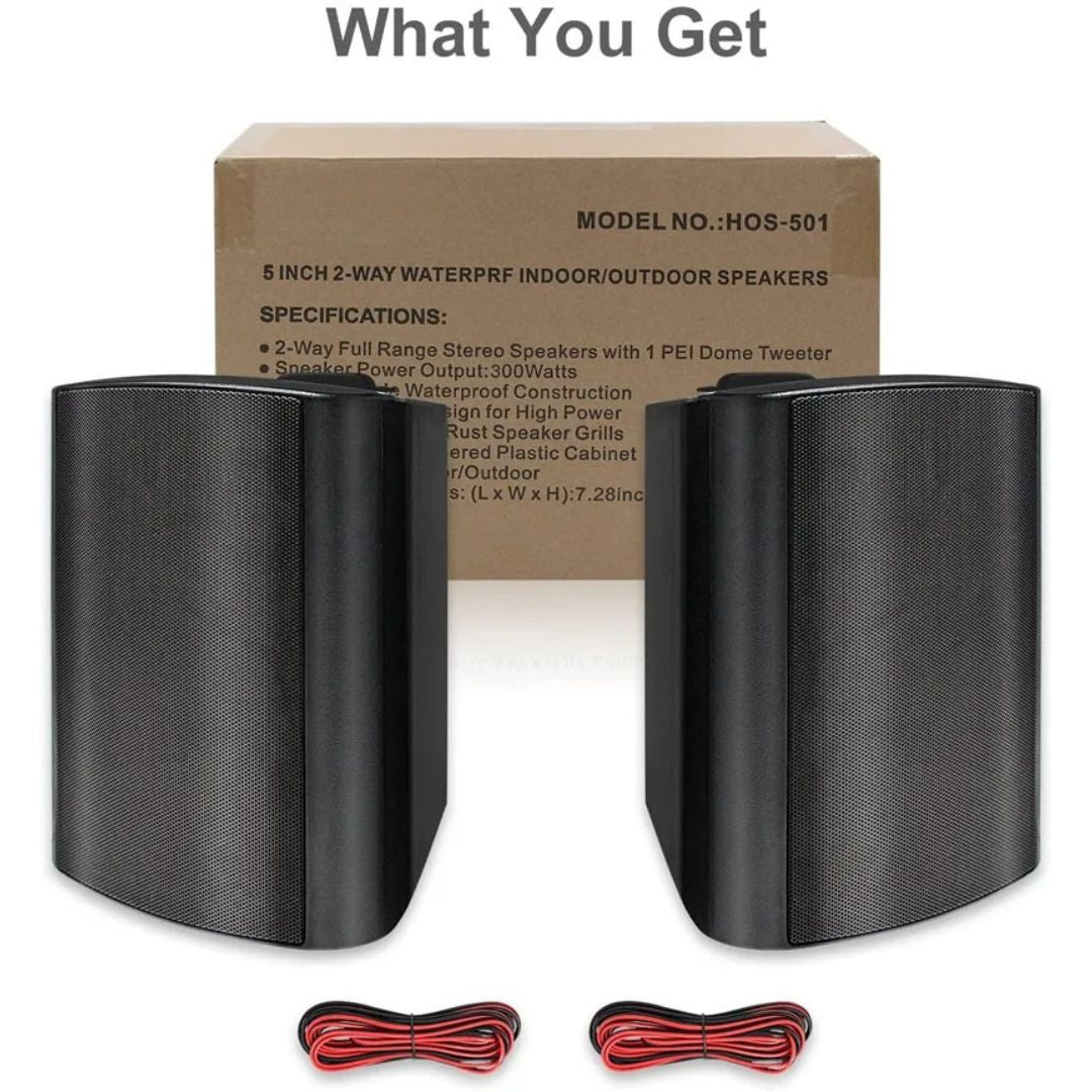 Outdoor Wall Mount Speakers 300W Waterproof Passive Wired Audio System 2 Pack Black 24.3x18.5x16.7cm