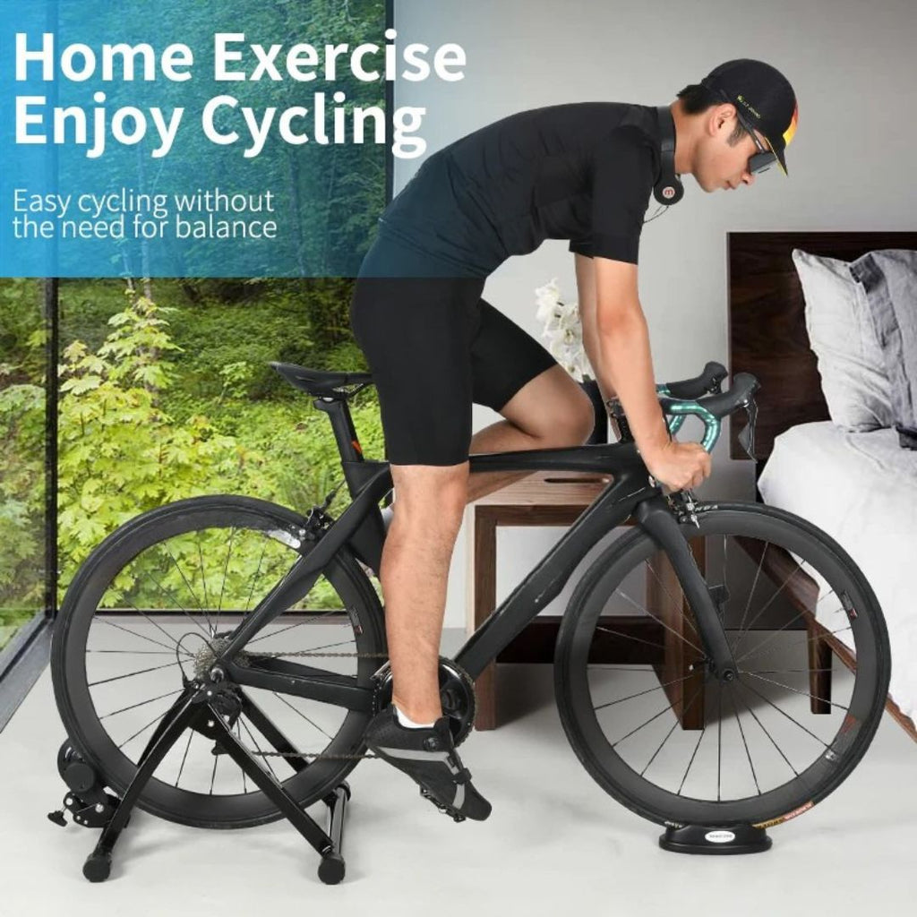 Indoor Bike Trainer Stand Foldable Steel Bicycle Roller for MTB & Road Bikes Adjustable Resistance Black