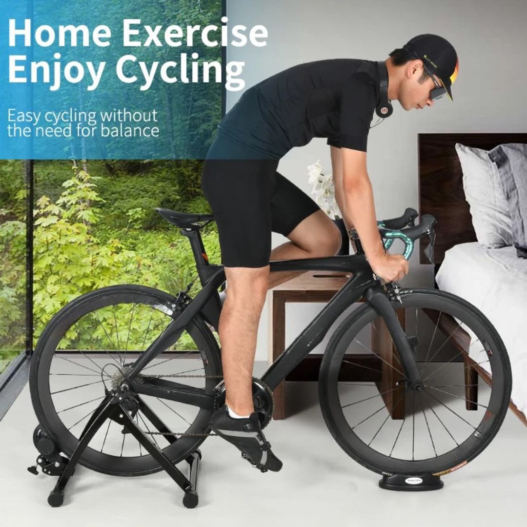 Indoor Bike Trainer Stand Foldable Steel Bicycle Roller for MTB & Road Bikes Adjustable Resistance Black