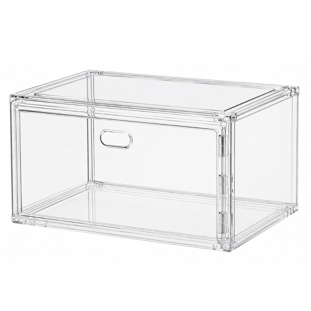 Large Sneaker Organizer Box Thickened Transparent Shoe Storage Box Magnetic Closure Stackable Multi Layer Organizer 36×27×21cm