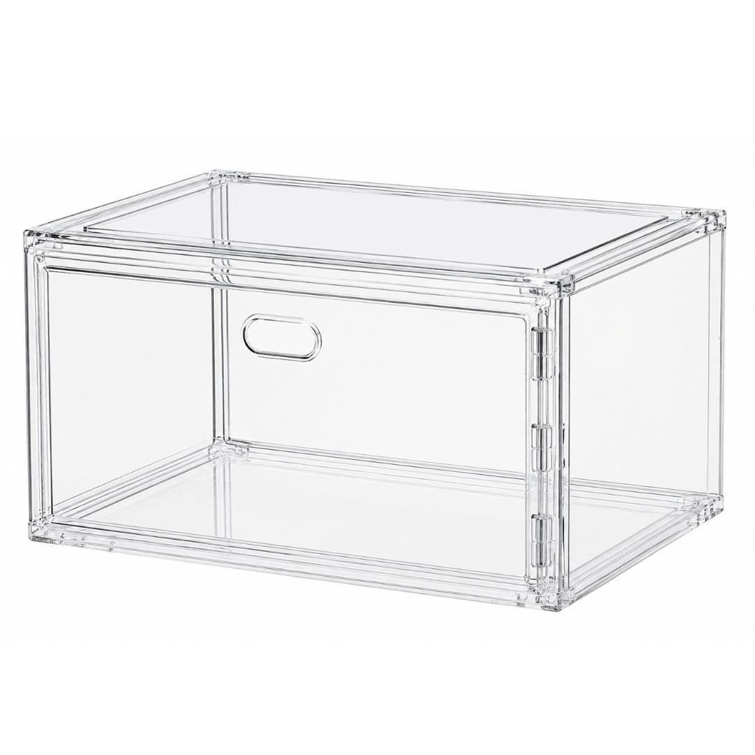Large Sneaker Organizer Box Thickened Transparent Shoe Storage Box Magnetic Closure Stackable Multi Layer Organizer 36×27×21cm