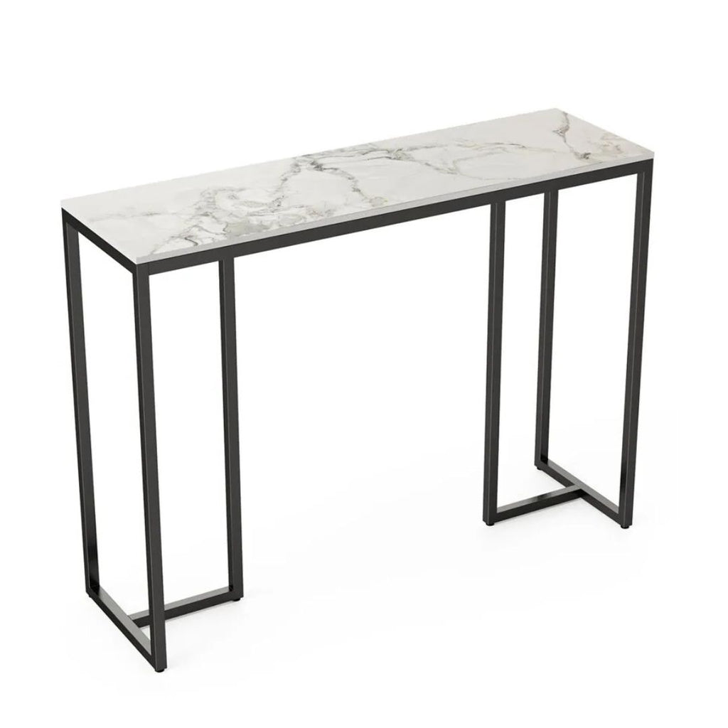 Black Metal Console Table with Storage Shelf Narrow Entryway Sofa Table for Hallway Living Room Use 100x30x78.5cm