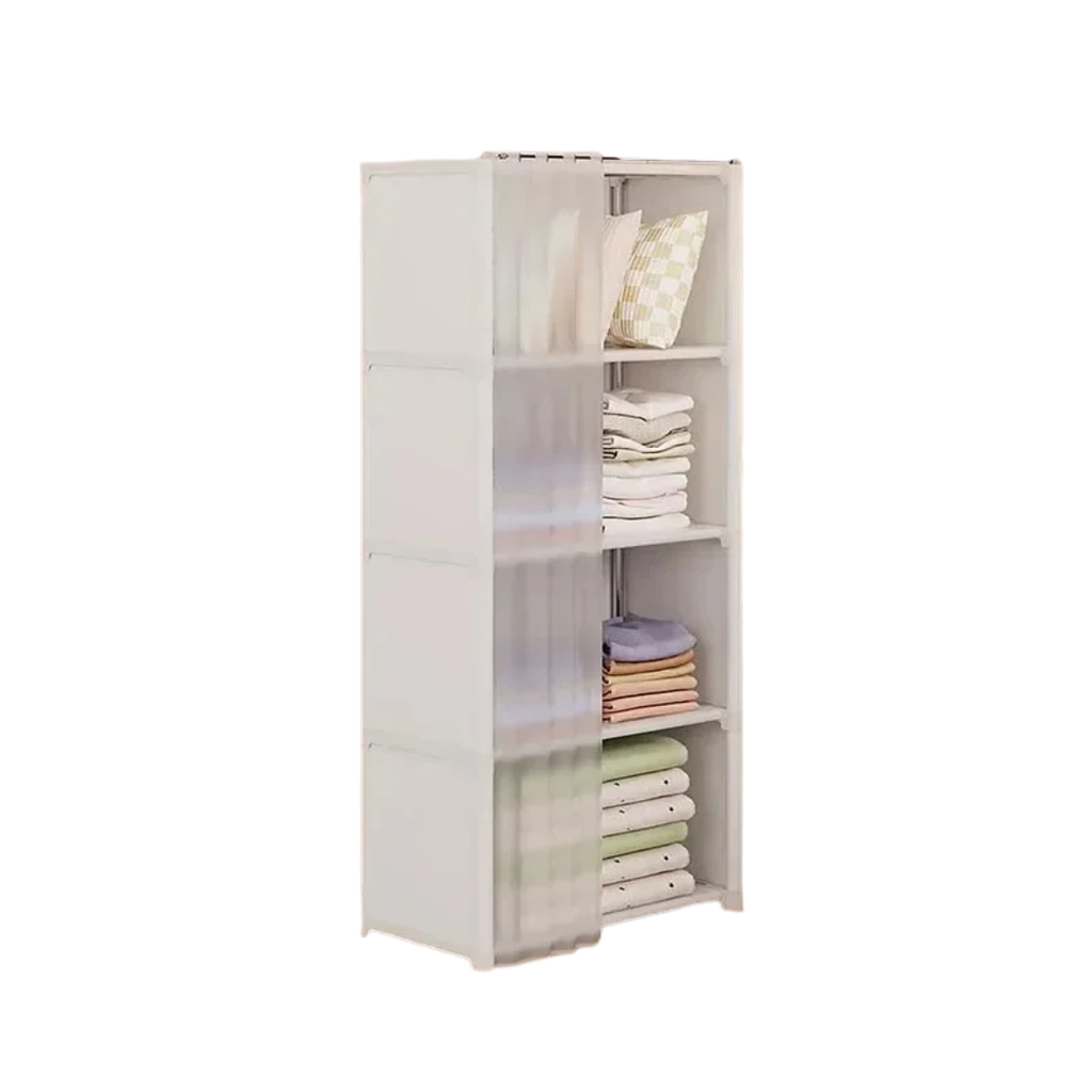 5 Layer Portable Clothes Storage Rack Wardrobe Organizer Cabinet Dustproof Closet with Curtains Multifunctional White