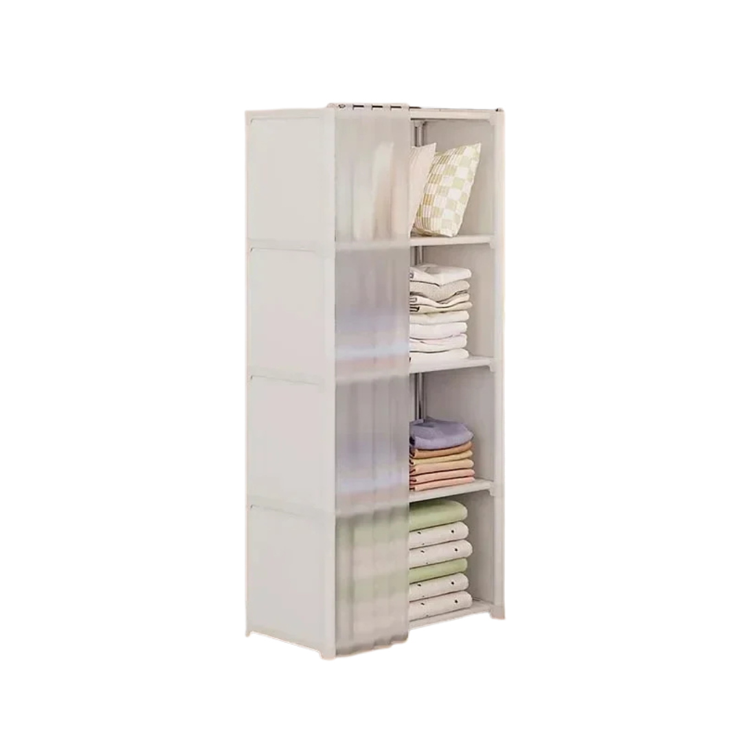 5 Layer Portable Clothes Storage Rack Wardrobe Organizer Cabinet Dustproof Closet with Curtains Multifunctional White