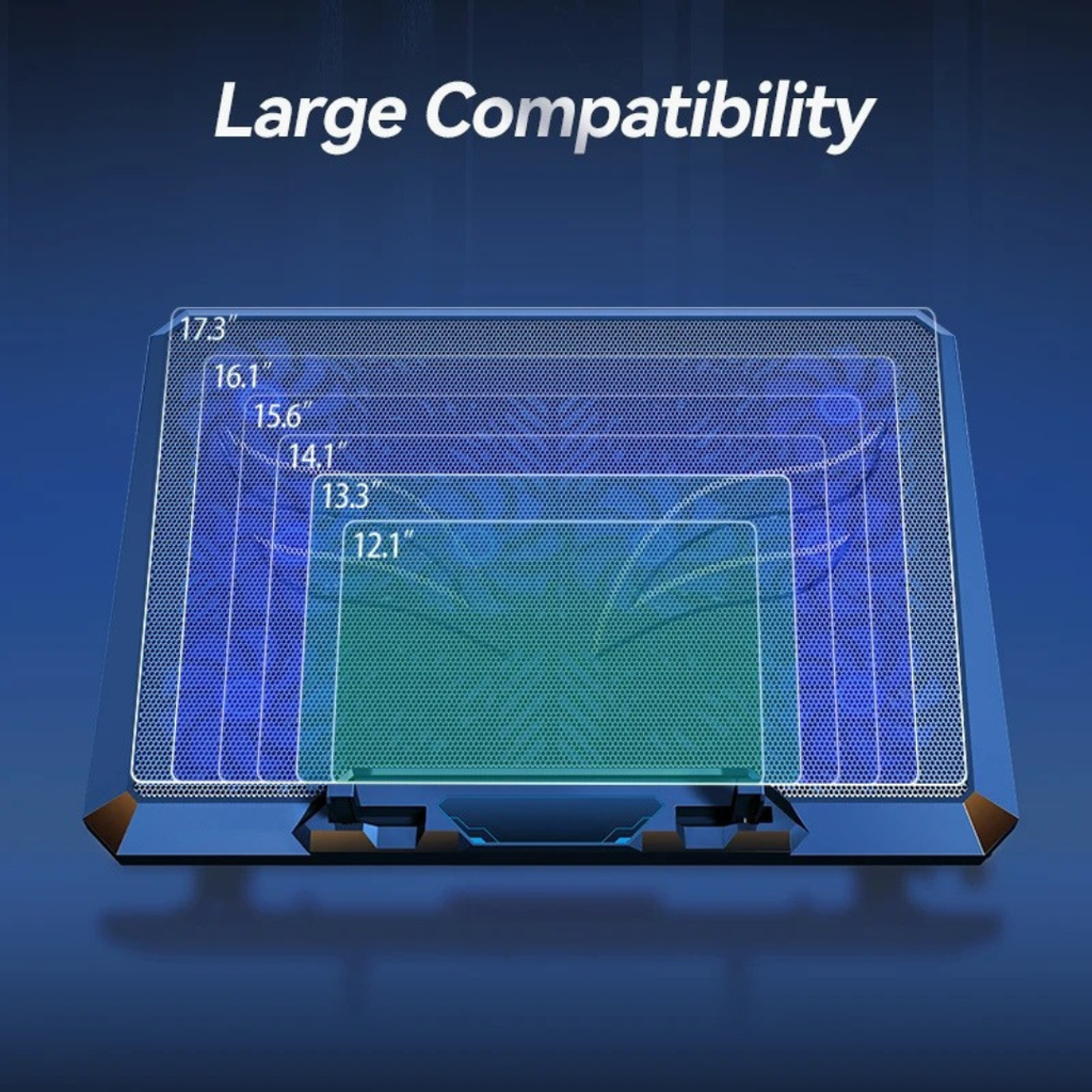 Laptop Cooling Pad Stand with 12 Quiet Fans Gaming Notebook Cooler Two USB Ports Phone Holder for 30.5-44cm Laptop Black
