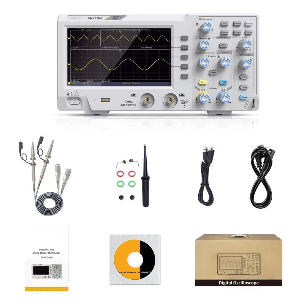 Digital Storage Oscilloscope 100MHz 2 Channel 1GSa/s Desktop Oscilloscope with 7 Inch TFT Display