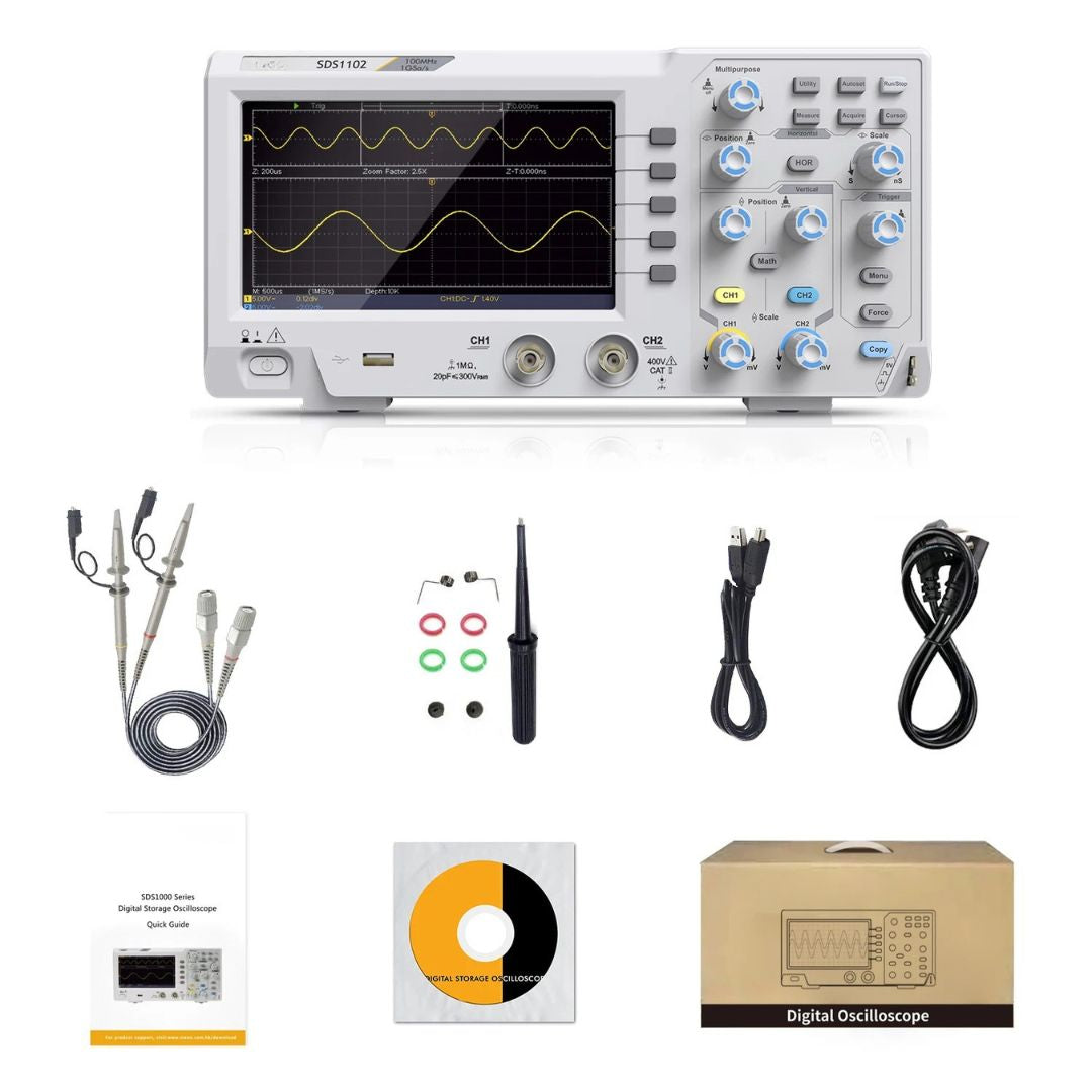 Digital Storage Oscilloscope 100MHz 2 Channel 1GSa/s Desktop Oscilloscope with 7 Inch TFT Display