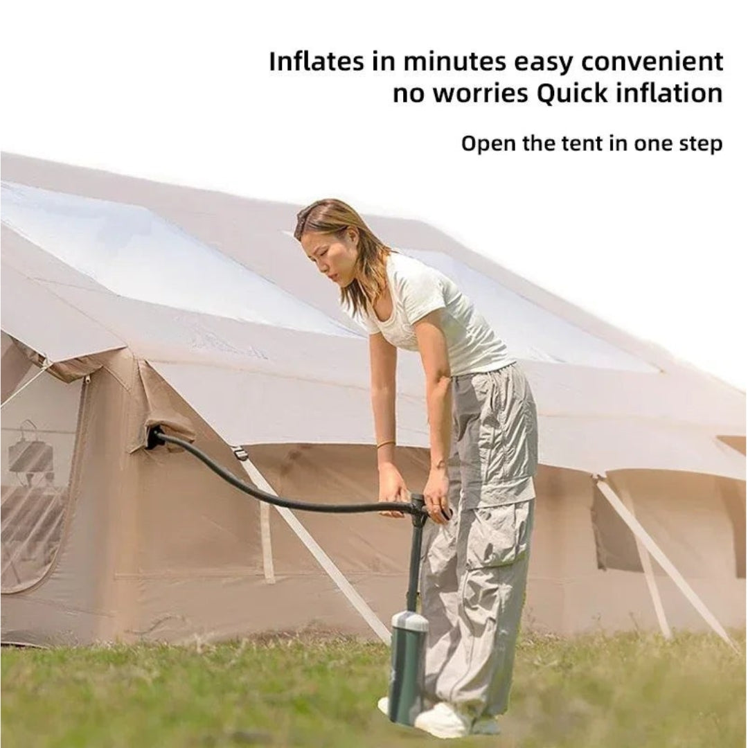 12m² Inflatable Camping Tent with Air Pump Storage Bags Outdoor Hiking Family Shelter Beige 395 × 298 × 190cm