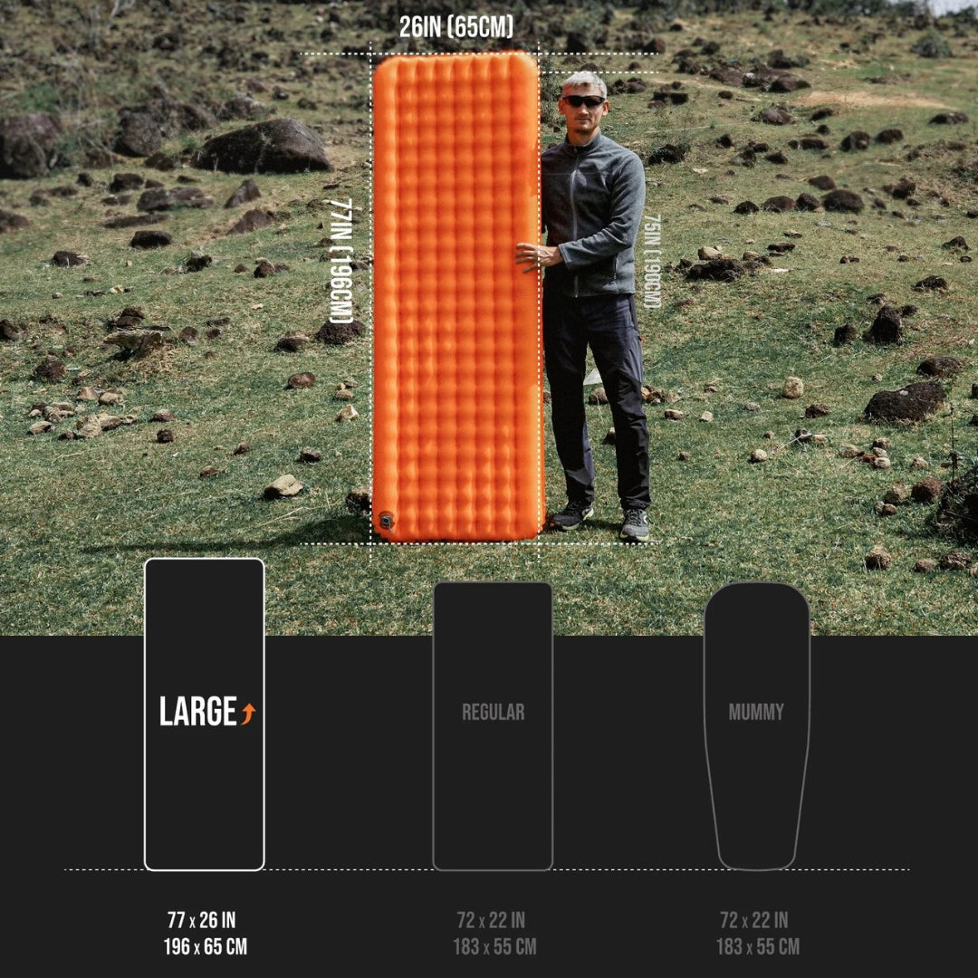 Ultralight Insulated Camping Mattress 4 Seasons Compact Air Sleeping Pad Hiking Orange 196 × 65cm