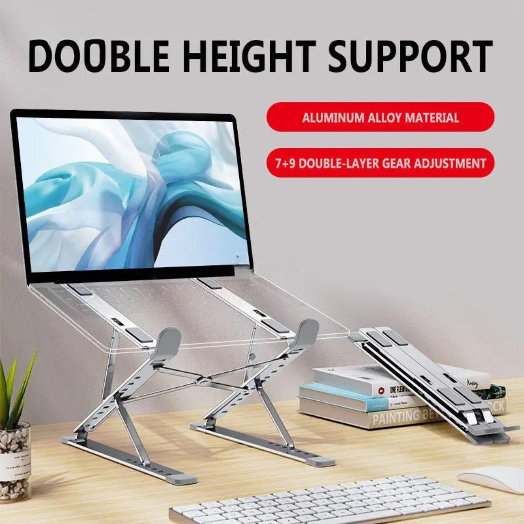 N3 Aluminum Laptop Stand Adjustable Portable Cooling Holder Foldable Notebook Stand for MacBook Laptop Silver 29×20×2.5-31cm