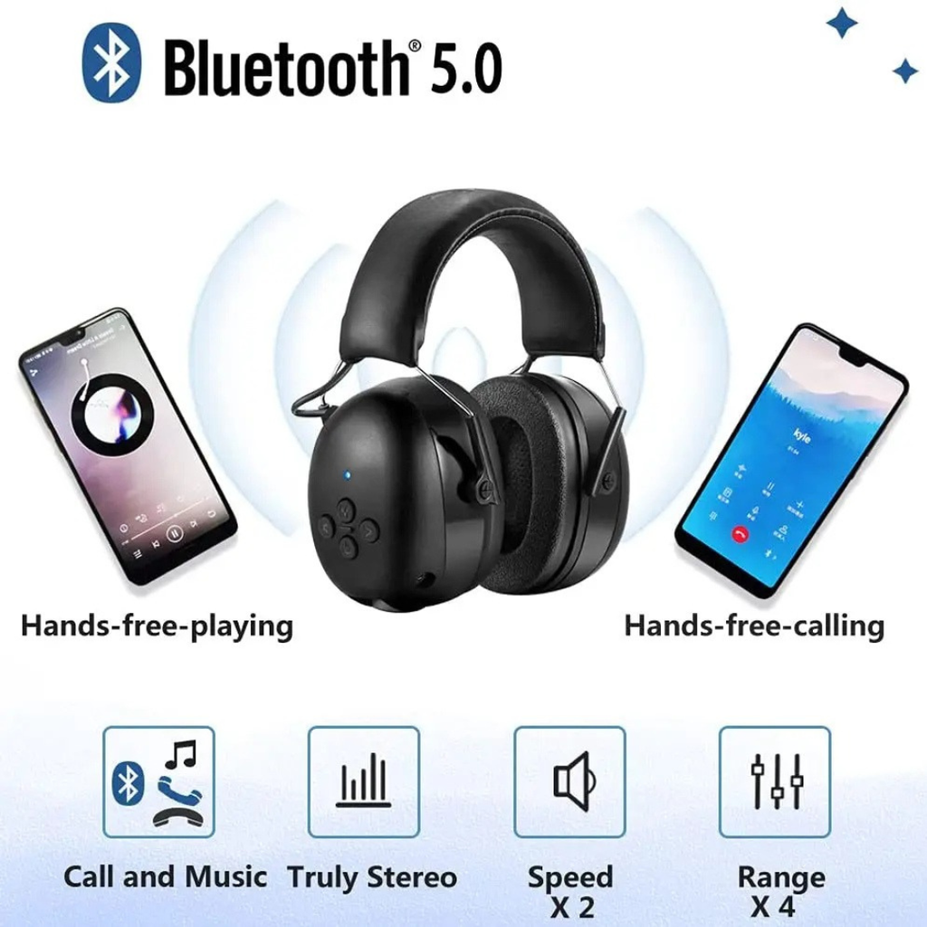 Electronic Bluetooth 5.0 Headphones Earmuffs Hearing Protection Noise Reduction Music Wireless Charging Safety Headset Black