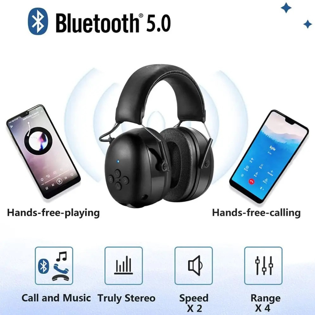 Electronic Bluetooth 5.0 Headphones Earmuffs Hearing Protection Noise Reduction Music Wireless Charging Safety Headset Black