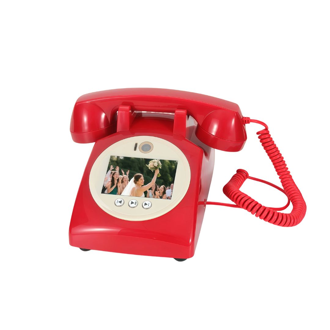 Voice Recorder Guestbook Retro Audio Recording Telephone for Weddings, Anniversaries and Family Events Red