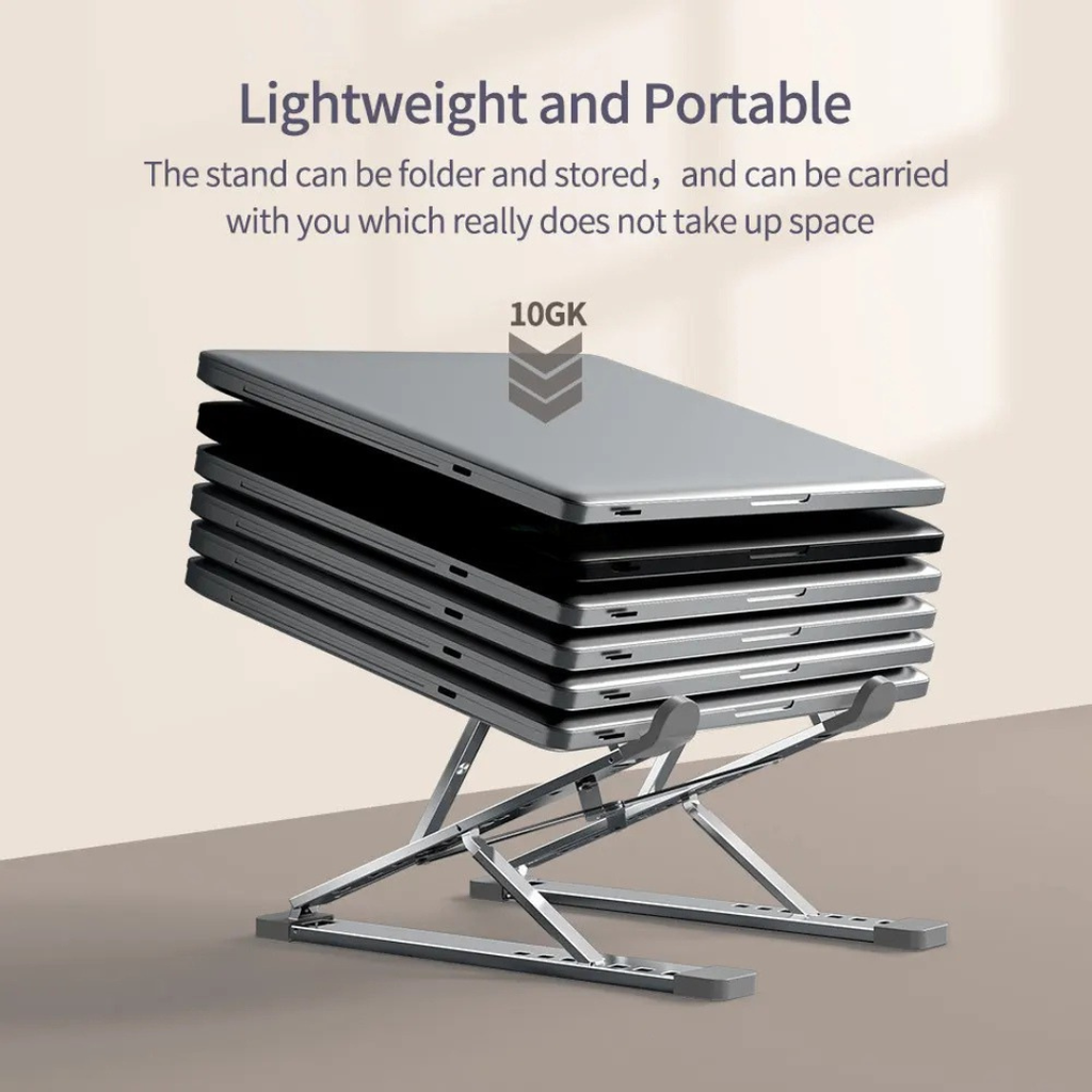 N3 Aluminum Laptop Stand Adjustable Portable Cooling Holder Foldable Notebook Stand for MacBook Laptop Silver 29×20×2.5-31cm