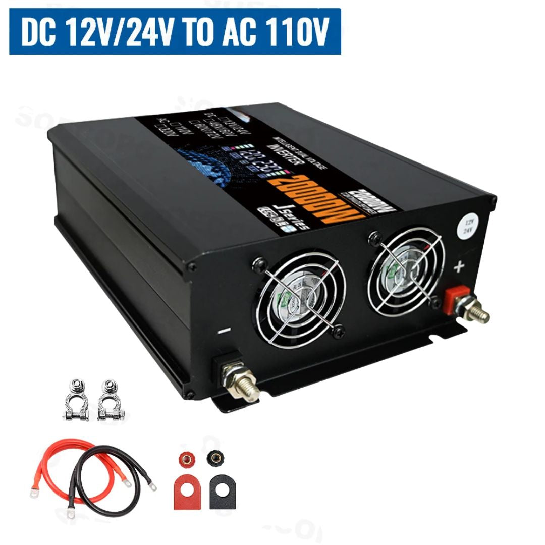 20000W Smart Power Inverter DC 12V to AC 110V Dual Voltage Input for Solar Camping Home 26.4x20x8.2cm