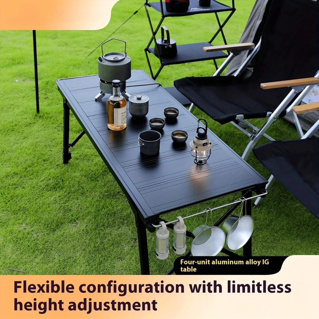 Folding IGT Camping Lift Table Portable Outdoor Cooking System 4 Unit Multi Purpose Camping Table Black 42.5 × 100 × 65cm