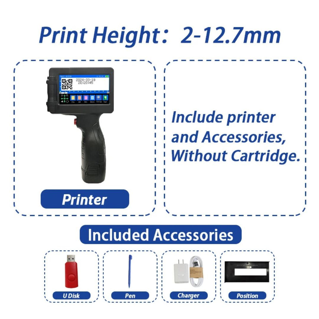 Handheld Inkjet Printer 12.7mm Portable 600DPI QR Barcode Logo Date Printer AU Plug No Ink Included
