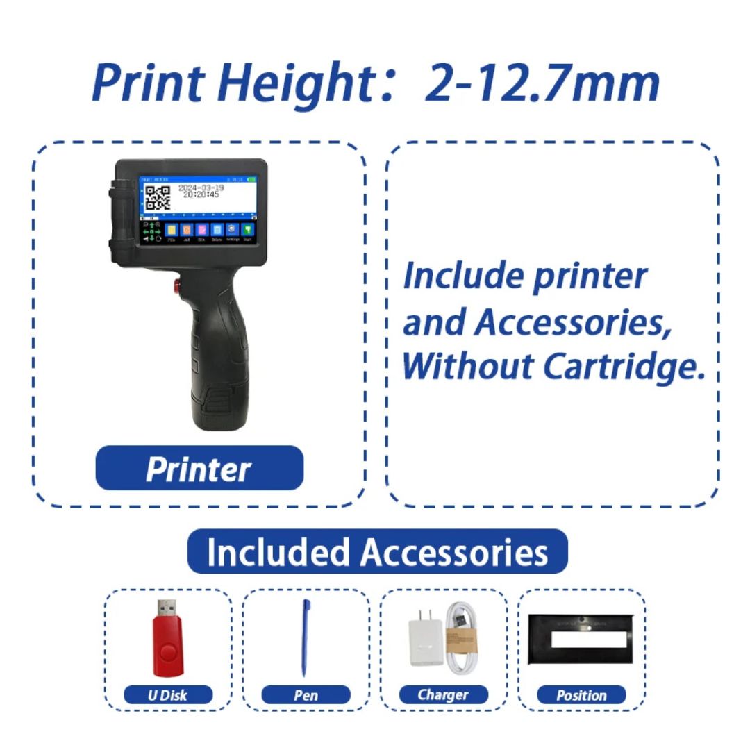 Handheld Inkjet Printer 12.7mm Portable 600DPI QR Barcode Logo Date Printer AU Plug No Ink Included