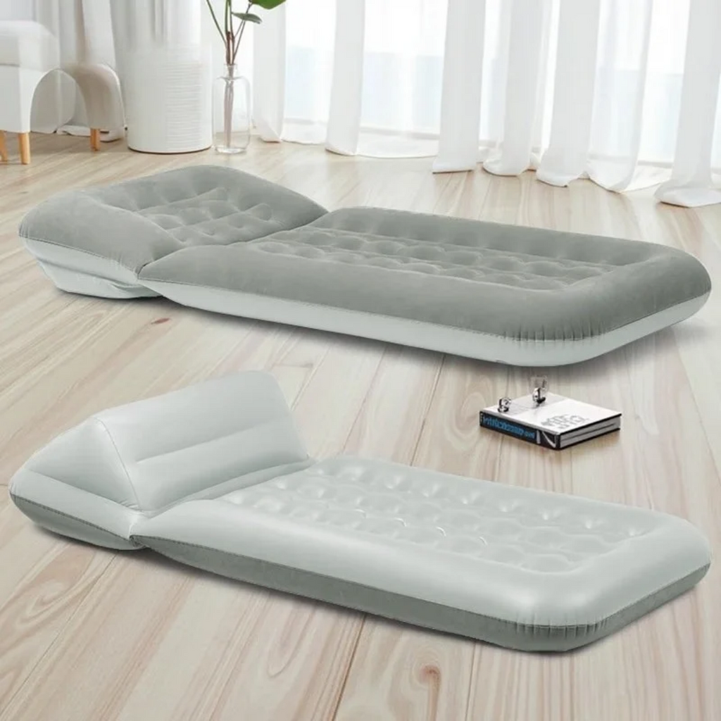 Foldable Inflatable Air Mattress Adjustable Sofa Bed in Grey with Hand Pump