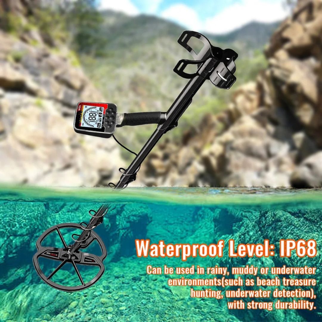 Portable Metal Detector TX-W55 with Carry Bag IP68 Waterproof LCD Display Rechargeable 4 Modes 24x6x6cm