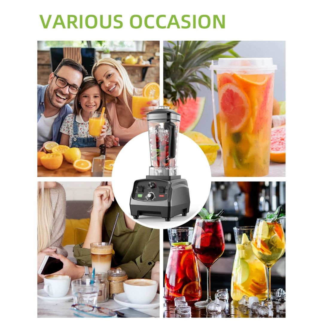 Heavy Duty Blender 2200W 3HP with 2L Jug 500ml Dry Grinding Jar 3 Accessories AU Plug Timer Control