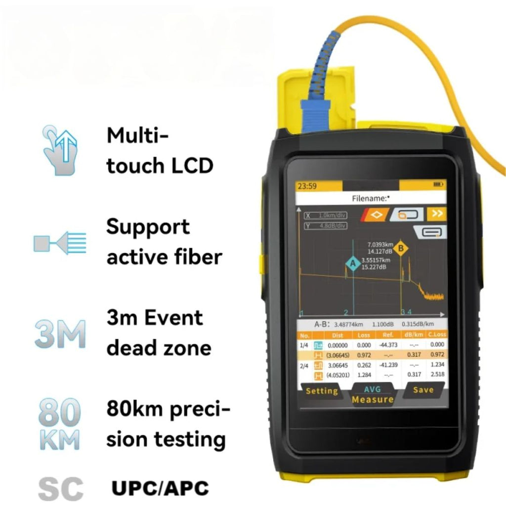 Mini OTDR Active Fiber Live Test 1550nm 20dB 80KM Fiber Reflectometer Touch Screen OPM VFL OLS Tester 11.7x7x3.3cm