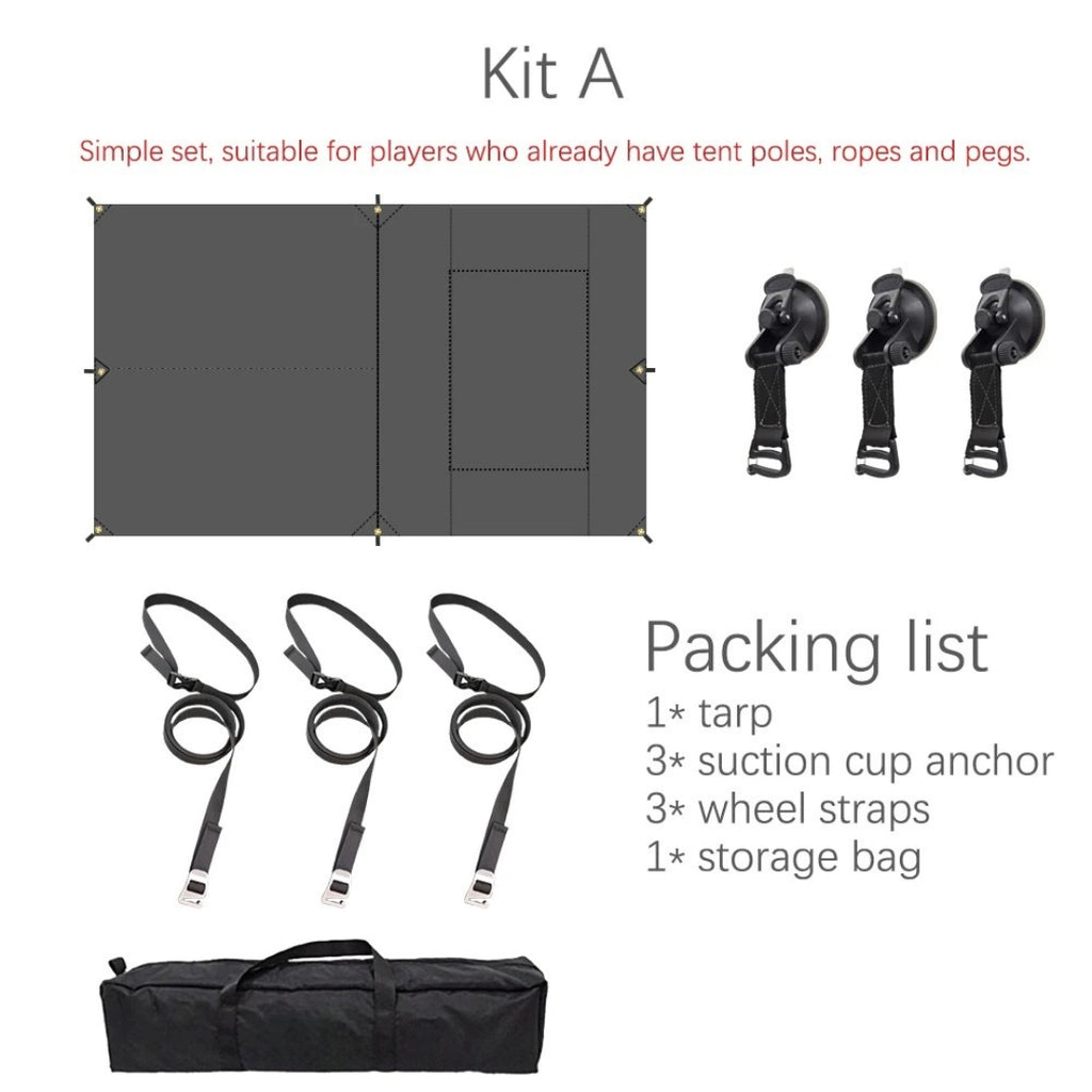 Car Side Awning Tent Waterproof Black Coating Tarp Outdoor Camping Canopy SUV Rear Shelter 490 × 290cm