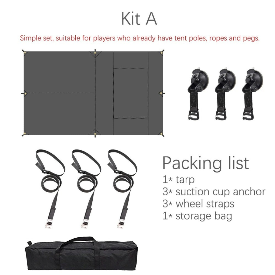 Car Side Awning Tent Waterproof Black Coating Tarp Outdoor Camping Canopy SUV Rear Shelter 490 × 290cm