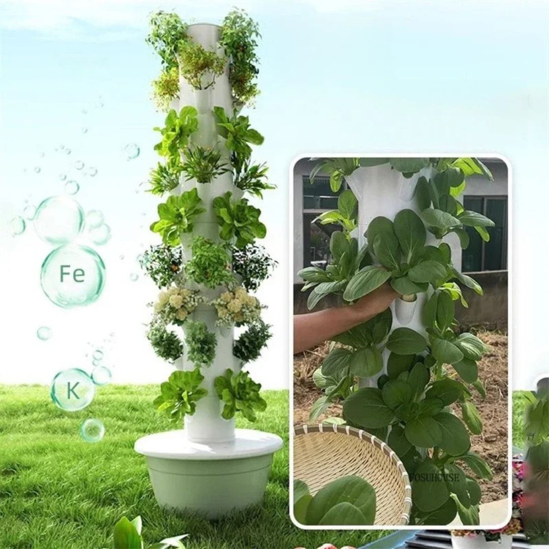 Hydroponic Tower Garden 135x53cm Vertical Soilless Growing System for Vegetables Herbs and Indoor Gardening