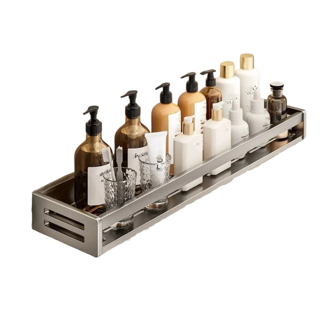50CM No Drill Shower Corner Shelf Aluminium Bathroom Storage Rack with Towel Bar Shampoo Holder Toilet Organiser