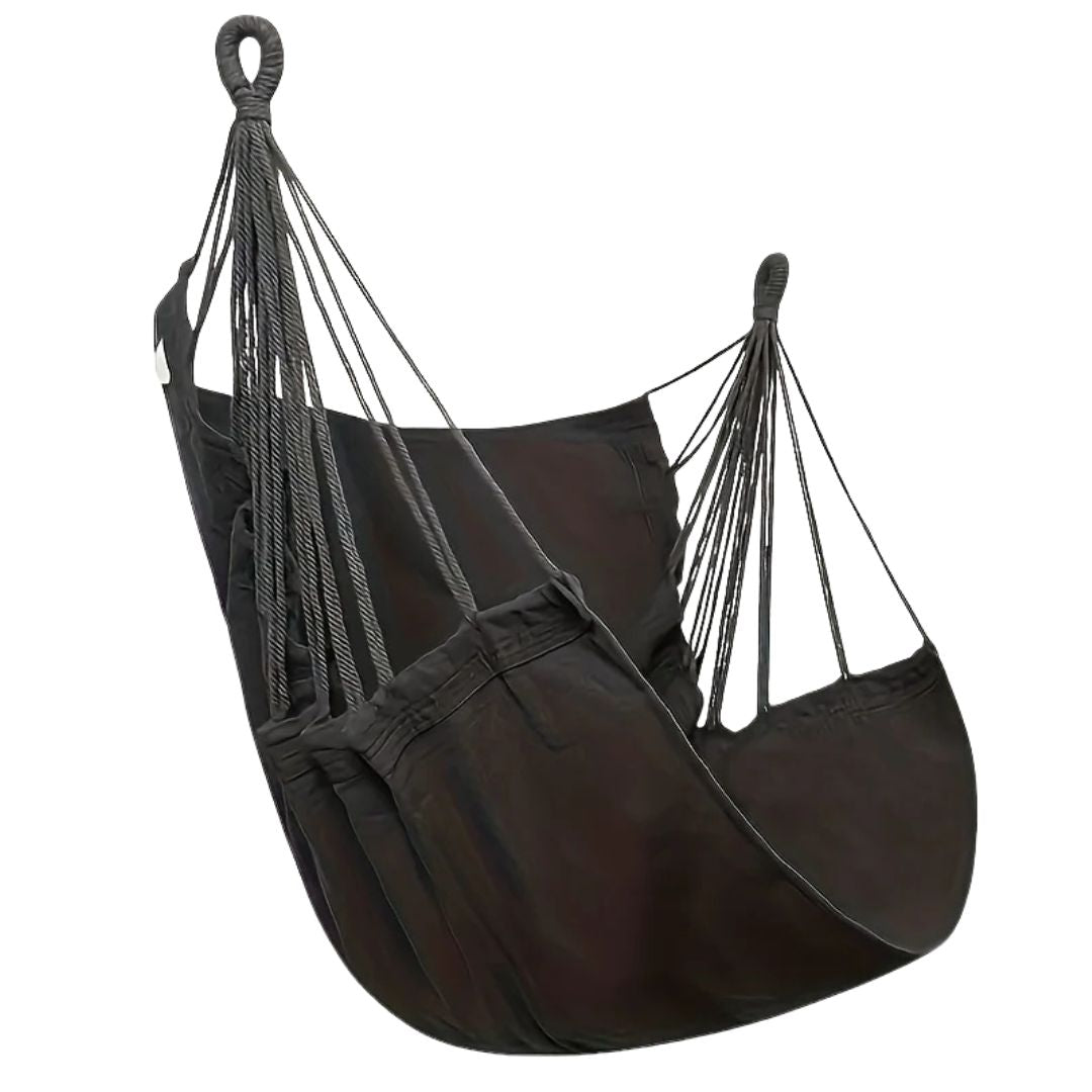 Hammock Chair Outdoor Swing Seat Portable Fabric Hanging Chair with Storage Bag Anti Rollover Design Black 130x100cm