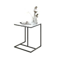 Sofa Side Table C-Shaped Metal Frame Marble Laptop Table Black & White 45x39.5x52.5cm
