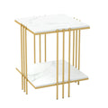 2 Tier Square Side Table 44.5x44.5x55.5cm Marble Top Gold Metal Frame Living Room Coffee Table