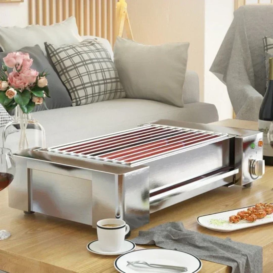 Electric Smokeless BBQ Grill Cast Iron Indoor Commercial Grill for Skewers and Seafood
