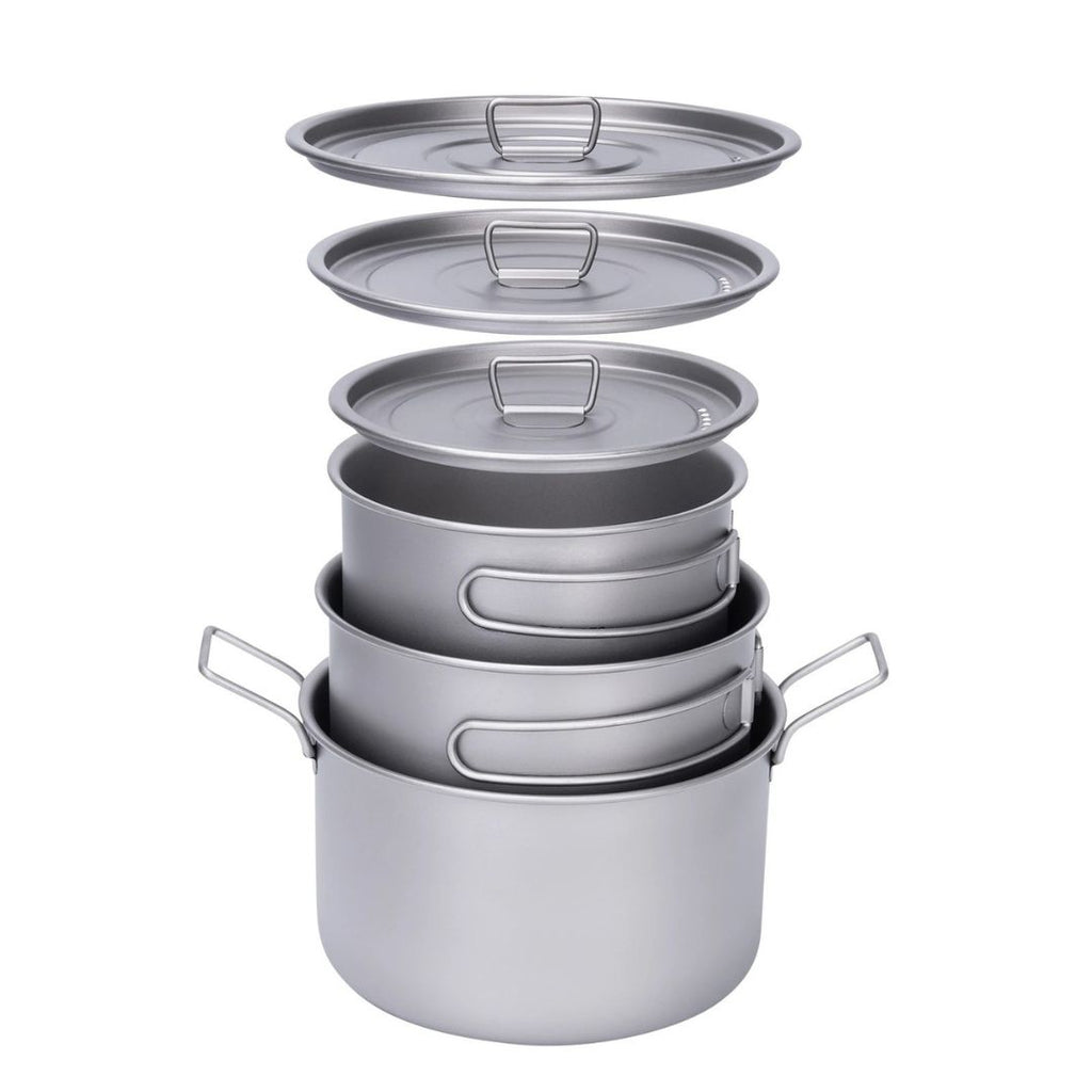 Titanium Camping Cookware Set 3 Piece 1.2L 1.8L 2.4L Lightweight Backpacking Pots for Hiking Trekking Picnic