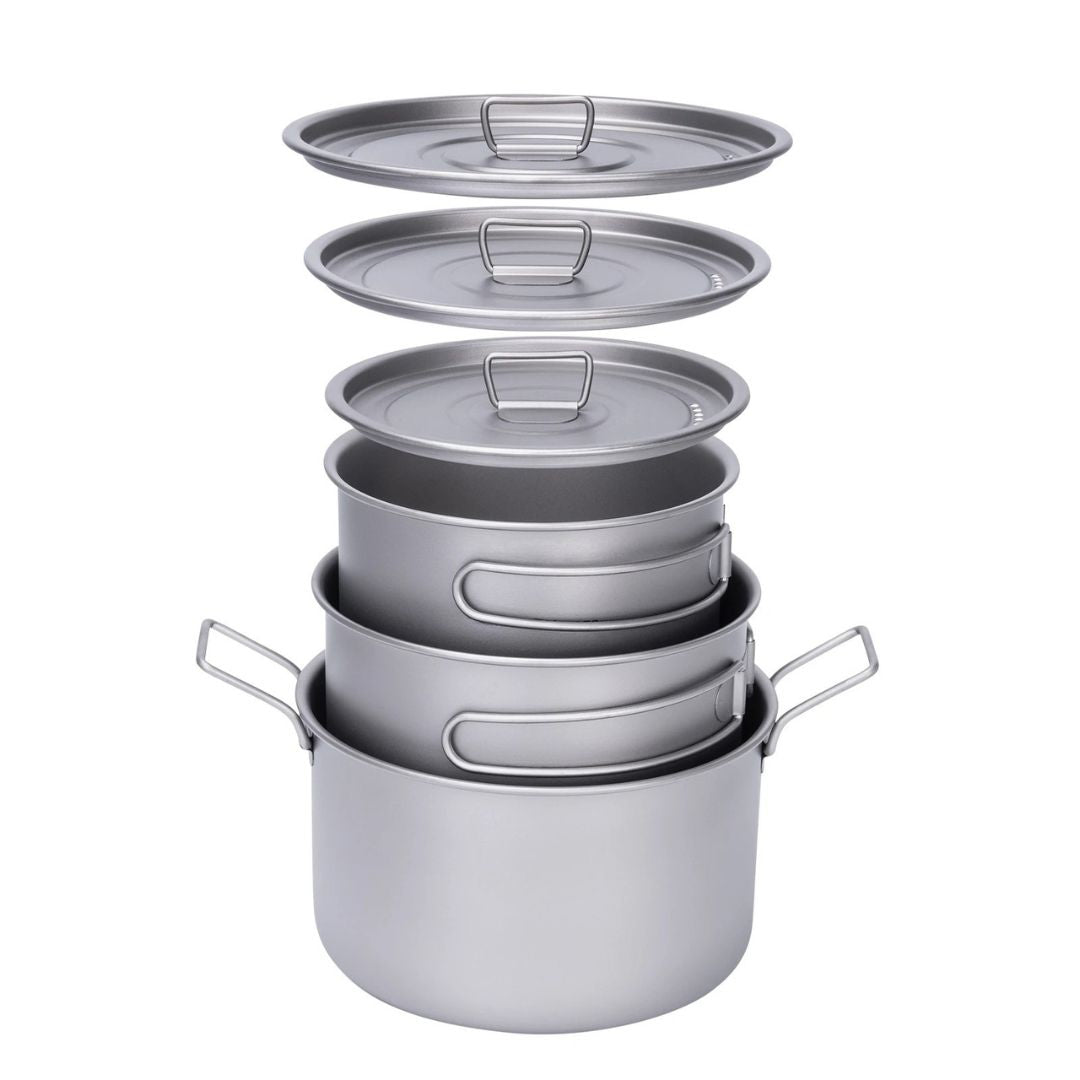Titanium Camping Cookware Set 3 Piece 1.2L 1.8L 2.4L Lightweight Backpacking Pots for Hiking Trekking Picnic