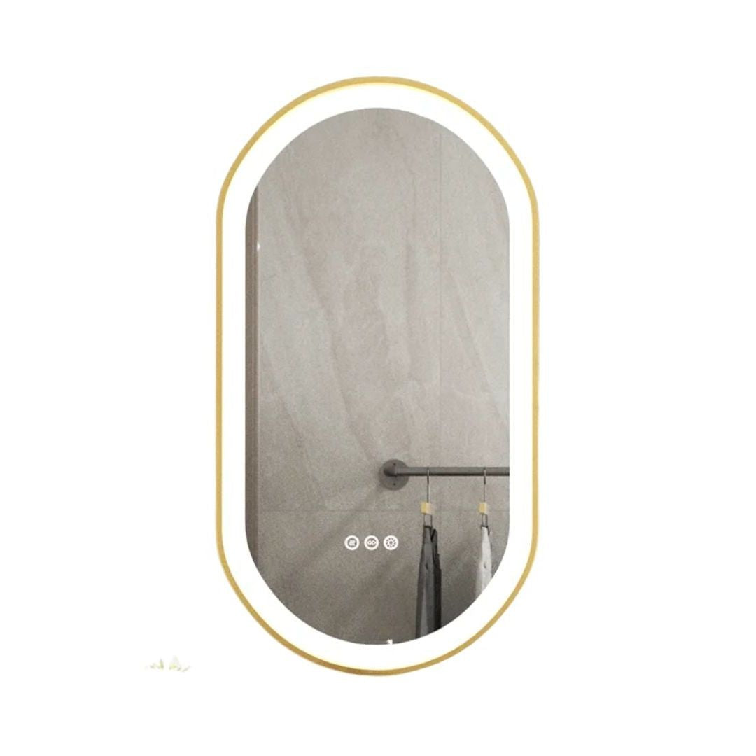 LED Bathroom Mirror Round Touch Screen Waterproof Anti Fog Vanity Mirror Wall Mounted for Wash Basin Shower Grooming 100x50cm