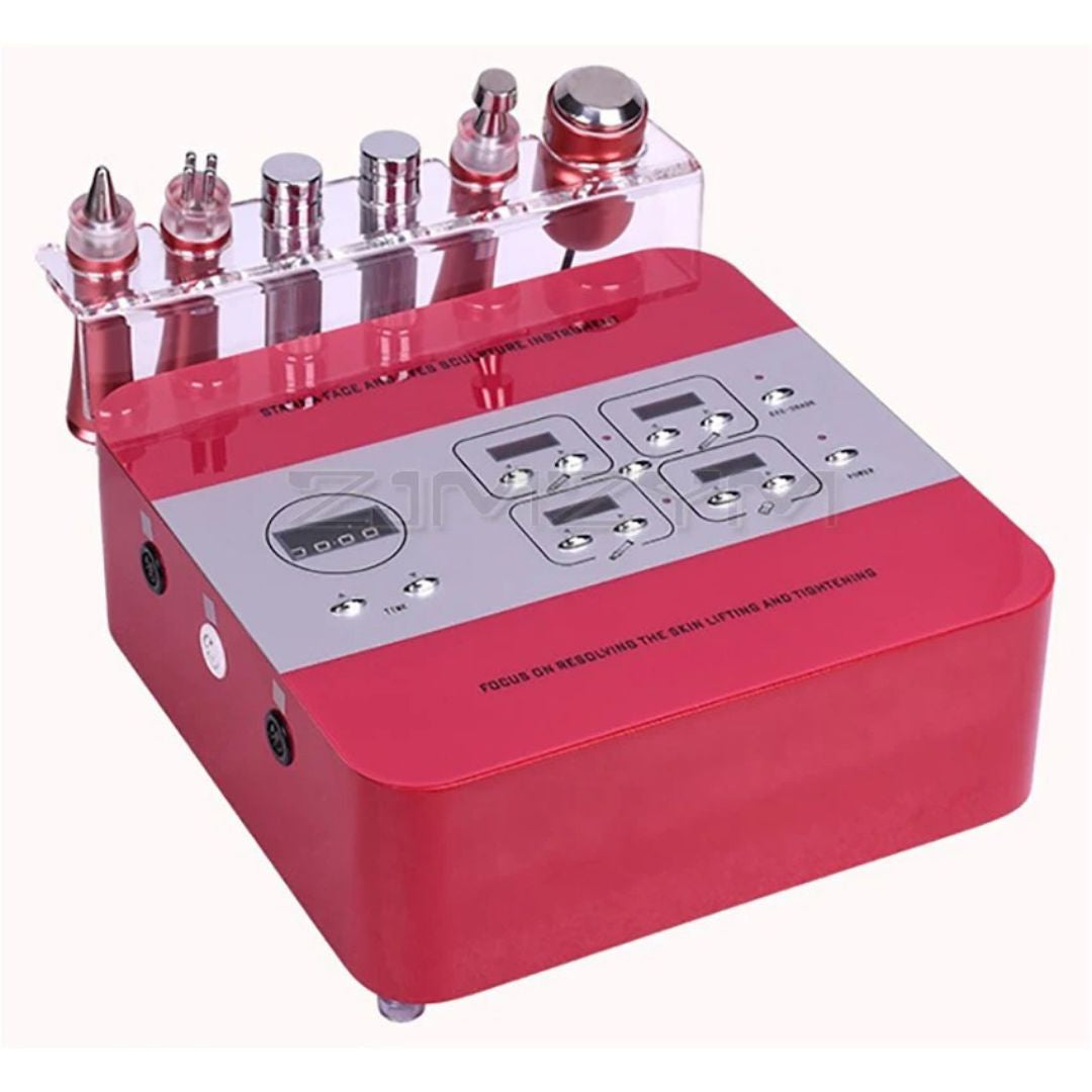 6-in-1 Facial Skin Care Beauty Machine Ultrasound Oxygen Face & Eye Massager Red 20x29x10cm Home Use
