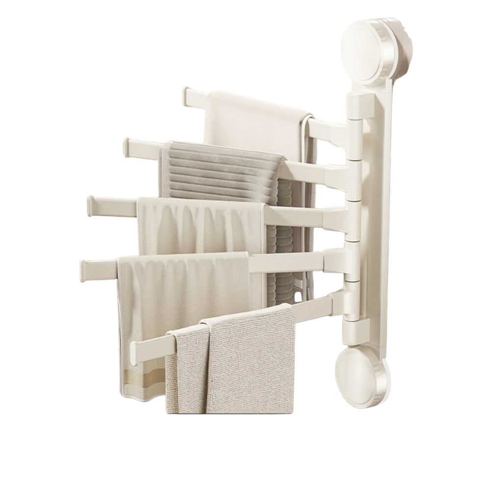 5 Tier Rotatable Suction Cup Towel Rack Aluminium Towel Holder Wall Mounted Kitchen Bathroom Hanger White Storage