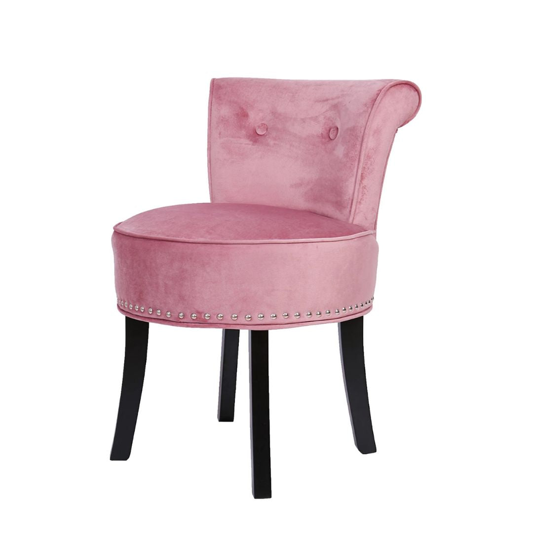 Velvet Vanity Stool Chair 70x48.5cm Padded Accent Chair with Wood Legs Pink Makeup Dressing Stool